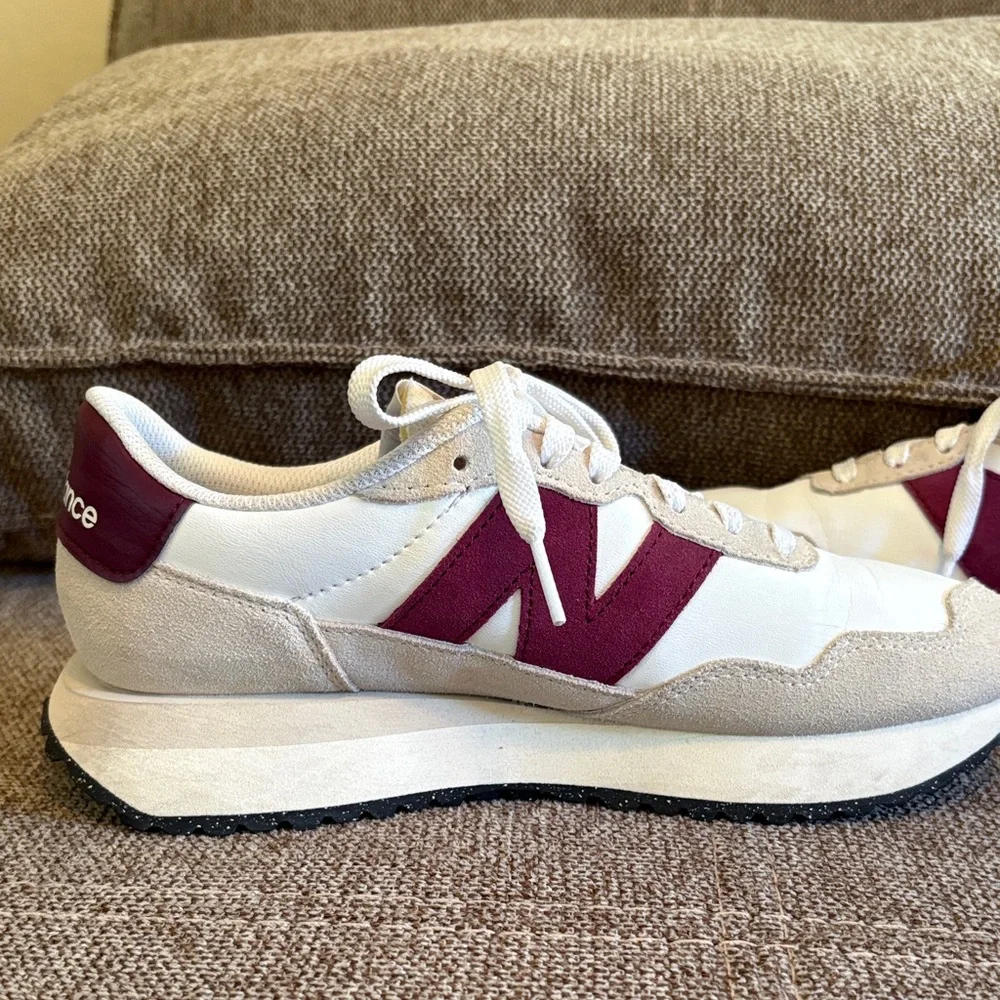 New Balance White and Burgundy Athletic Shoes - Picture 4 of 5